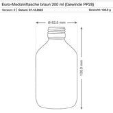 200ml Medizinflasche braun, Verschluss weiss mit Originalitätsring rot ApoGlas